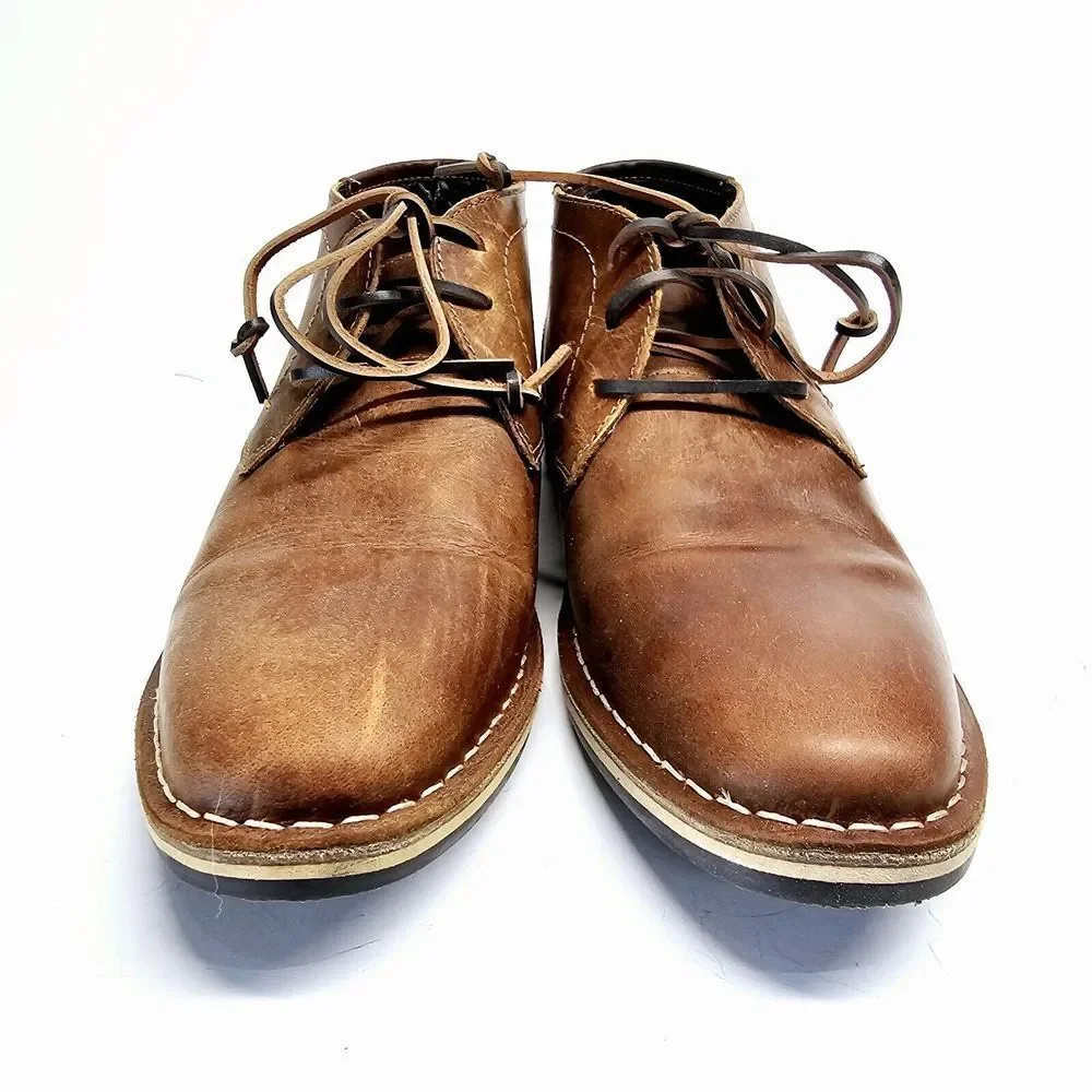 Steve Madden Harken‎ 247 Leather Shoes Men's 9 Cognac Brown Lace Up Distressed